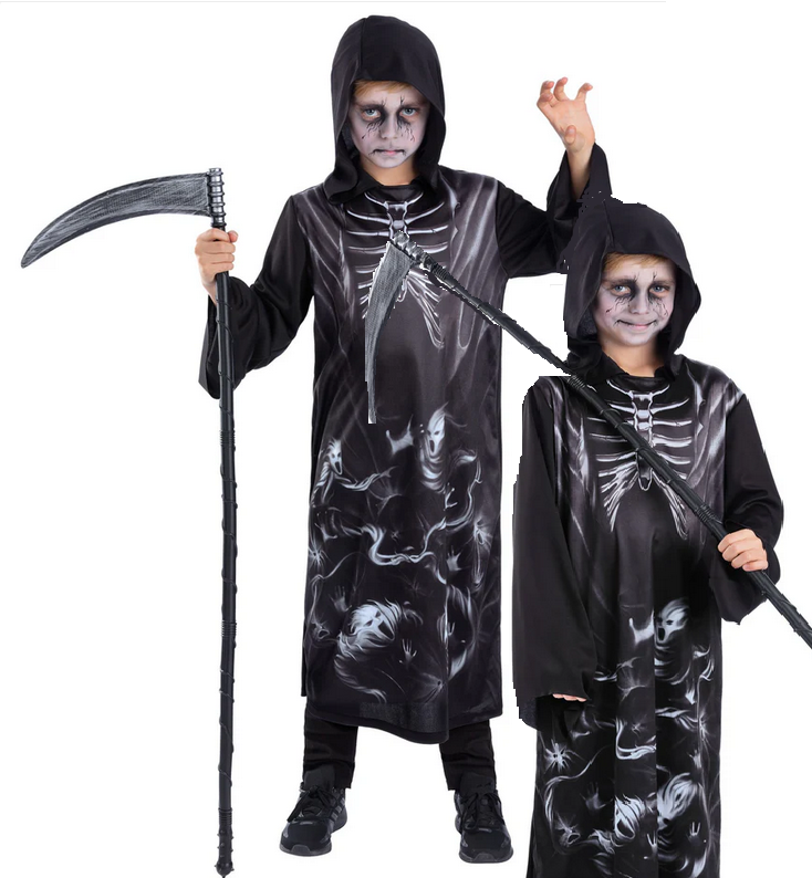 Screaming Reaper Costume Girls Boys Halloween Fancy Dress Outfit Age 4-12