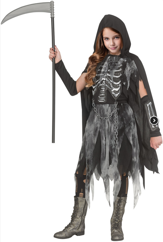 Girls Bone Reaper Funworld Halloween Girls Skeleton Fancy Dress Costume Age 8-14