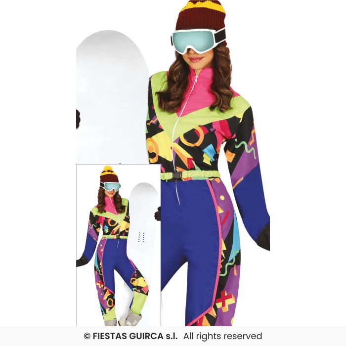 Ladies Aztec Neon Retro Skier Costume 1980s Fancy Dress Outfit Ski Instructor M-XL
