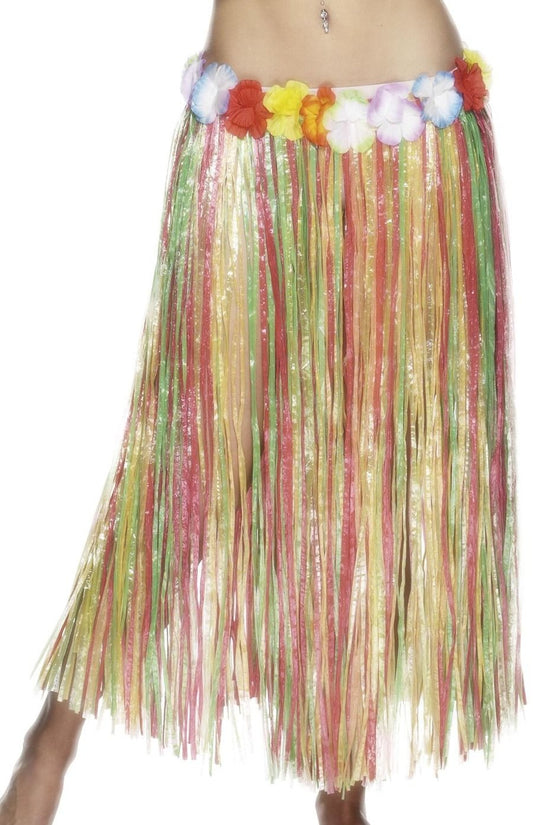 Hawaiian Hula Skirt + Flowers Adults Beach Party Long 79cm Fancy Dress Accessory