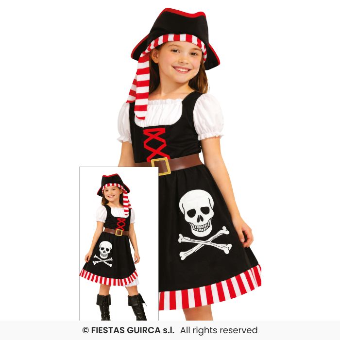 Skull Pirate Girl Costume Girls Pirates Outfit Book Day Fancy Dress Age 5-12