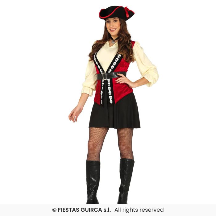 Skull Pirate High Seas Buccanner Ladies Pirates Fancy Dress Costume UK 8-18