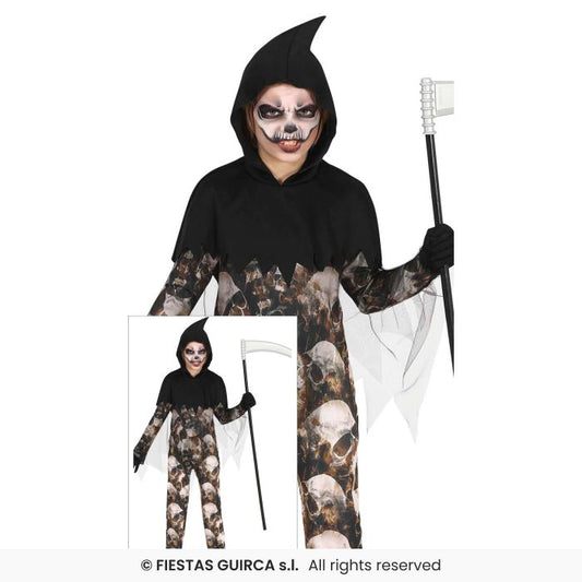 Grim Reaper Kids Halloween Skulls Reaper Outfit Fancy Dress Costume Age 3-12