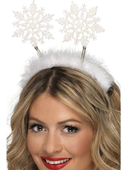 Christmas Snowflake Boppers Headband White Ladies Xmas Fancy Dress Accessory New
