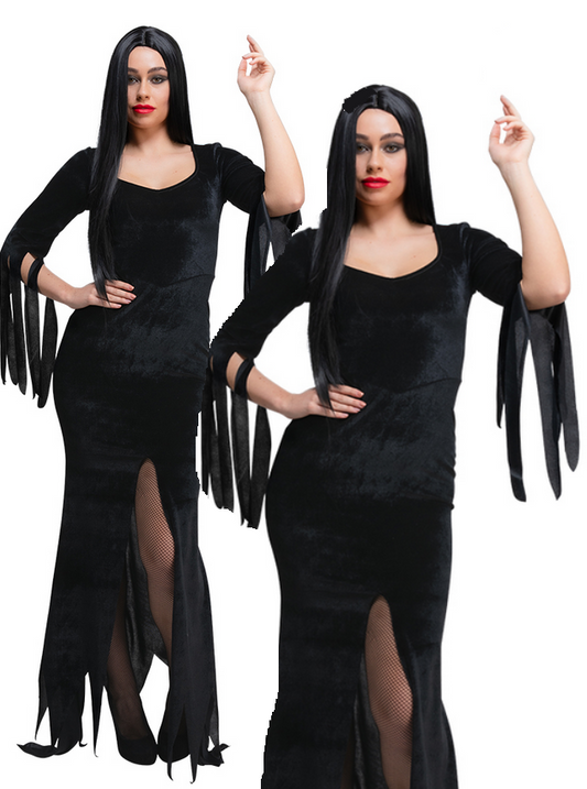 Gothic Lady Halloween Morticia Ladies Fancy Dress Costume Vampiress