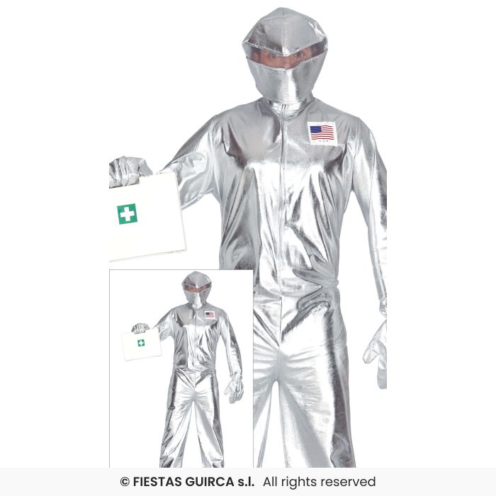Silver Mens Astronaut Costume Adults Spaceman Fancy Dress Outfit S-XL