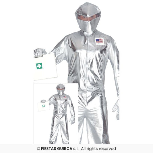 Silver Mens Astronaut Costume Adults Spaceman Fancy Dress Outfit S-XL