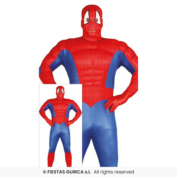 Spider Costume Muscular Superhero Mens Fancy Dress Outfit M-XL