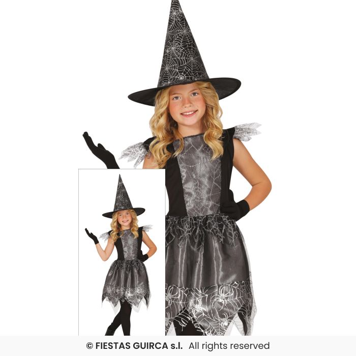 Spiderweb Witch Girls Halloween Spider Witches Fancy Dress Costume Age 3-12