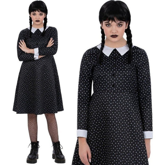 Kids Gothic School Girl Costume Wednesday Girls Halloween Fancy Dress