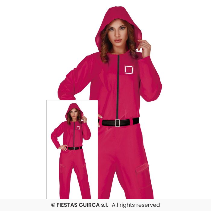 Red Hooded Boiler Suit Square Gamer Ladies Halloween Fancy Dress Costume M-XL