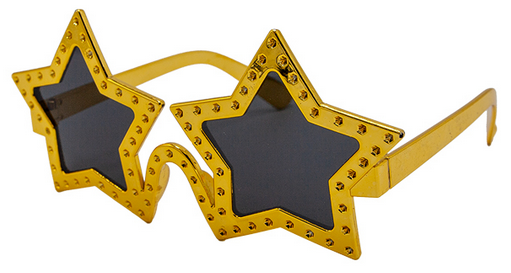 Superstar 70s Gold Star Glasses Adults Fancy Dress Disco Party Prop Photobooth Gold