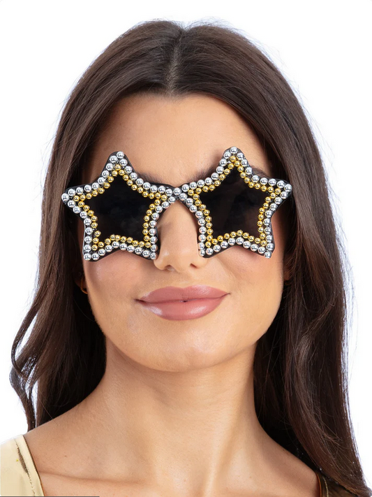 Gold & Silver Embellished Star Specs Ladies 60s 70s Fancy Dress Glasses Accessory