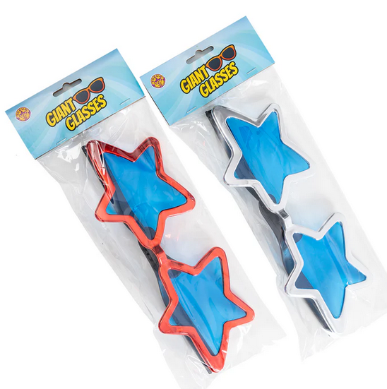 Glasses Jumbo Metallic Frame Star Shaped Funky Groovy Specs Fancy Dress