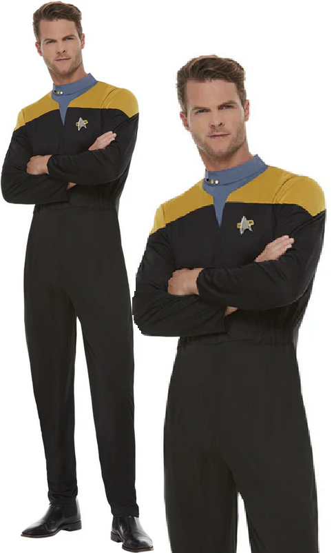 Star Trek Voyager Operations Uniform Gold & Black Licensed Adults Fancy Dress New