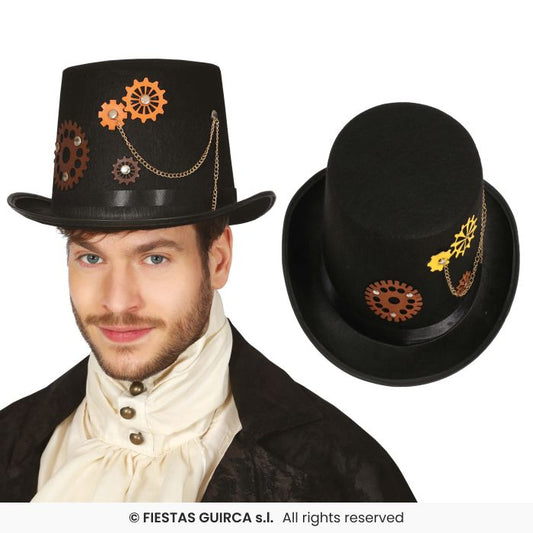 Steampunk Hat With Glasses Mens Black Fancy Dress Accessory