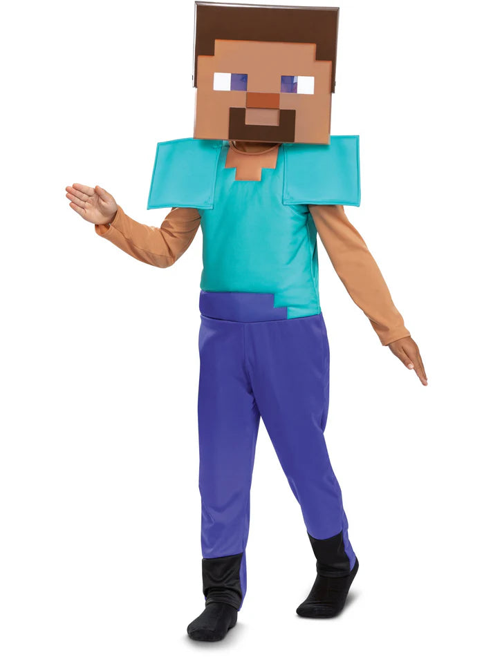 Minecraft Steve Fancy Dress Costume + Headpiece Kids Official Outfit