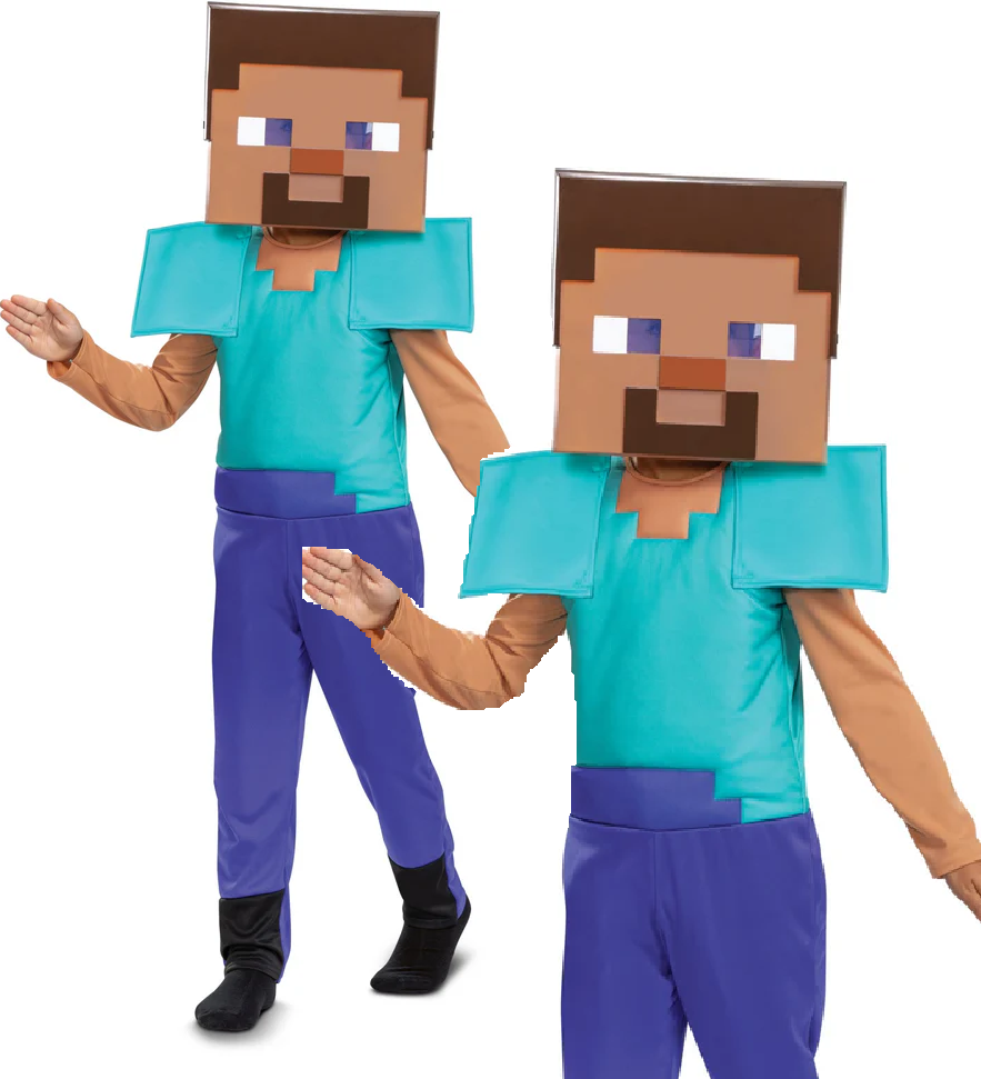 Minecraft Steve Fancy Dress Costume + Headpiece Kids Official Outfit