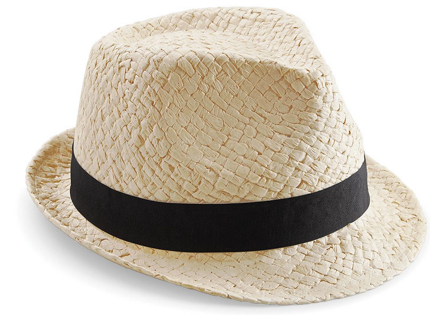 Straw Hat Fedora With Black Band Sun Hat Fancy Dress Accessory
