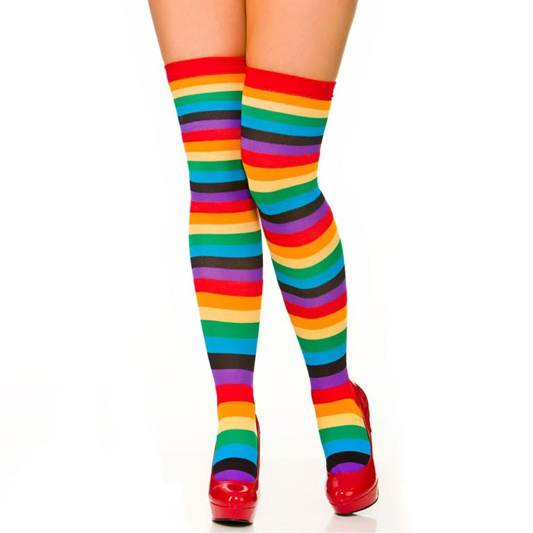 Rainbow Neon Striped Thigh High Socks