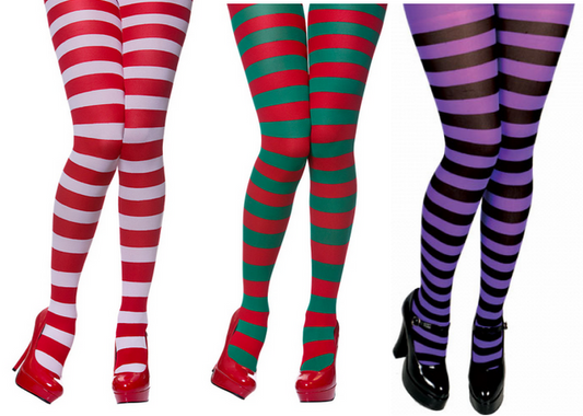 Ladies Striped Tights Fancy Dress Halloween Christmas Hooped Tights OS