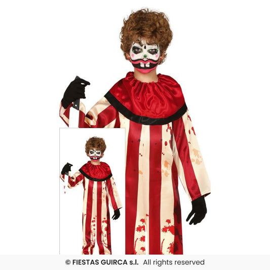 Striped Clown Boys Halloween Zombie Scary Circus Clown Fancy Dress Costume Age 3-12