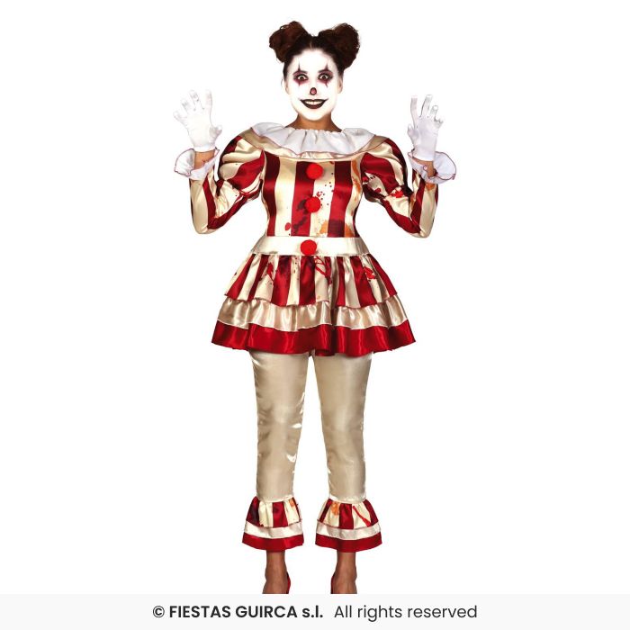 Ladies Striped Clown Adults Halloween Fancy Dress Costume UK 8-16