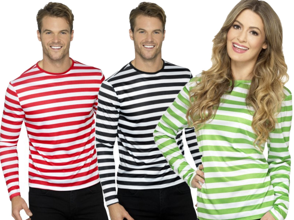 Striped T-Shirt Tops Adults Red Green Black