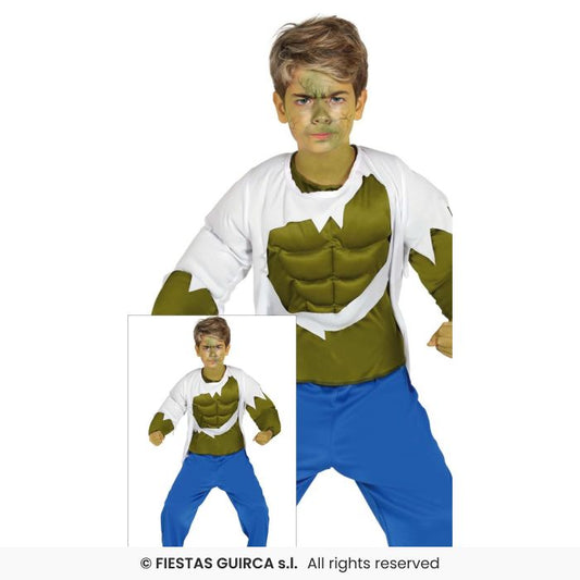 Green Strongman Movie Superhero Padded Muscle Chest Fancy Dress Costume Age 3-12