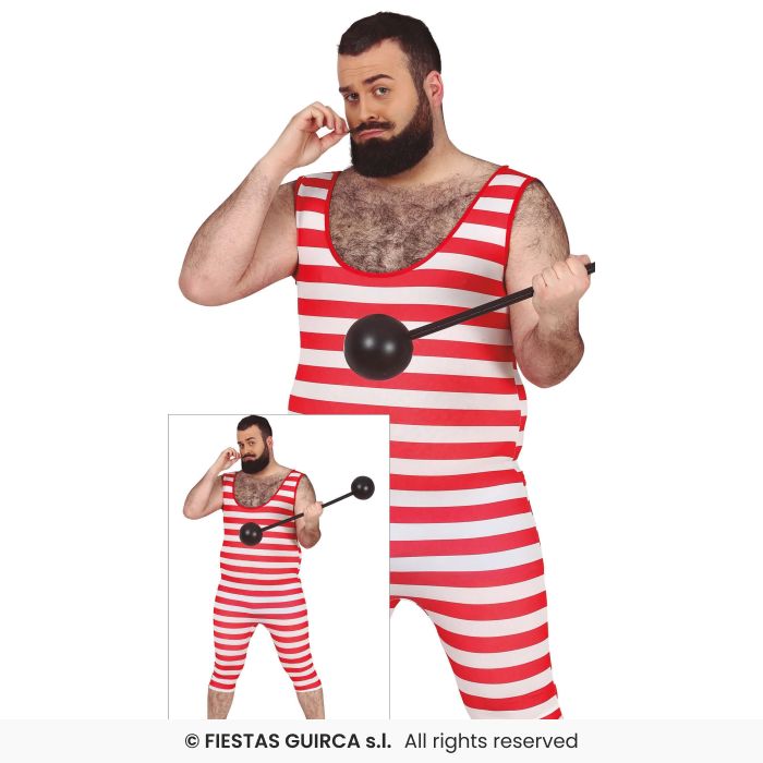 Swimmer Strongman Adults Costume Mens Red & White Striped Jumpsuit Outfit