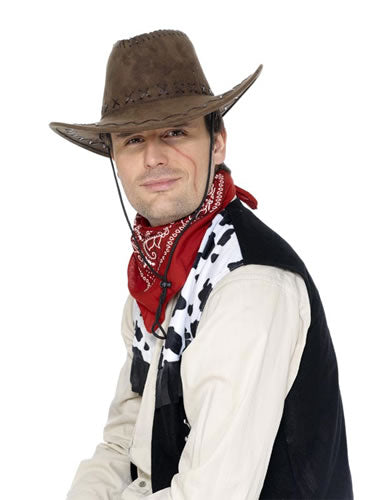 Suede Look Cowboy Hat Adult Mens Smiffys Fancy Dress Costume Hat Brown New
