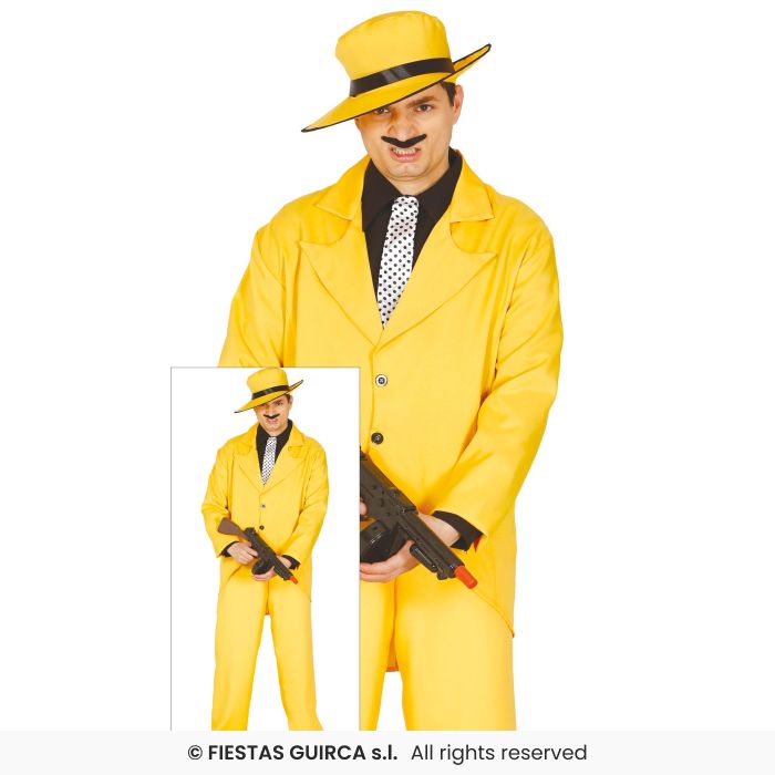 Mens Gangster Costume 1920s Yellow Suit Adults Mafia Fancy Dress M-XL