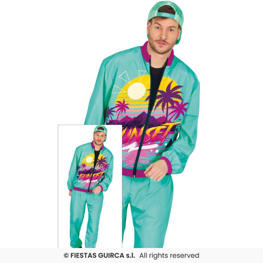 Sunset Hip Hop Tracksuit 90s Shellsuit Mens Retro 118 Trackie Fancy Dress Costume M-XL