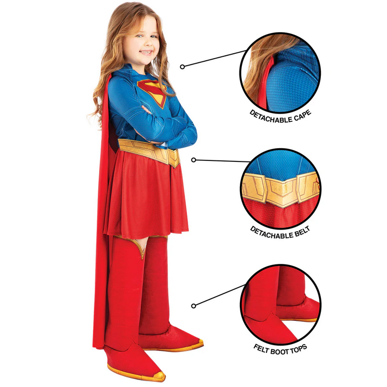 Supergirl Deluxe Fancy Dress Costume DC Comics Superhero Girls Outfit Age 5-10