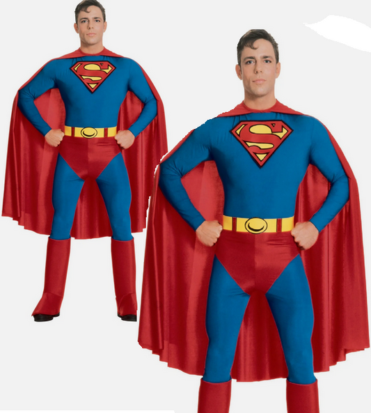 Mens Classic Superman Costume Adults Licensed Superhero Fancy Dress Outfit