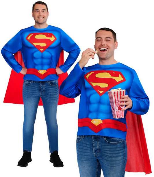 Superman Costume Mens Marvel Superhero Official Fancy Dress Outfit & Mask