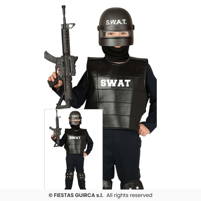 Police Swat Officer Fancy Dress Costume Cop Policeman Occupations Outfit Kids Age 3-12