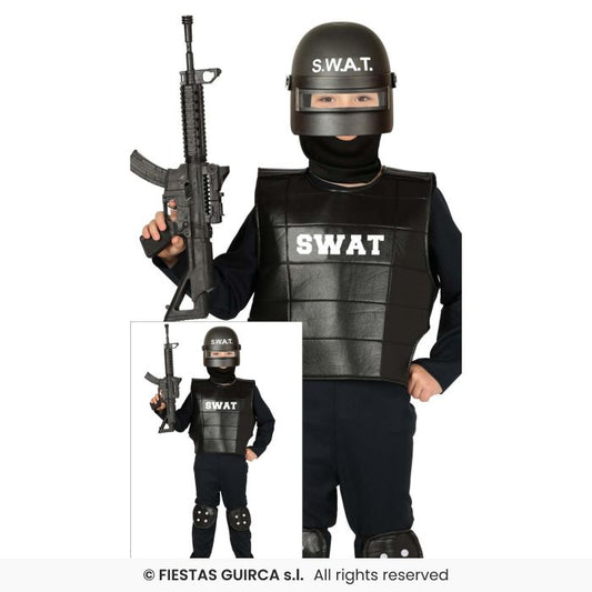 Police Swat Officer Fancy Dress Costume Cop Policeman Occupations Outfit Kids Age 3-12