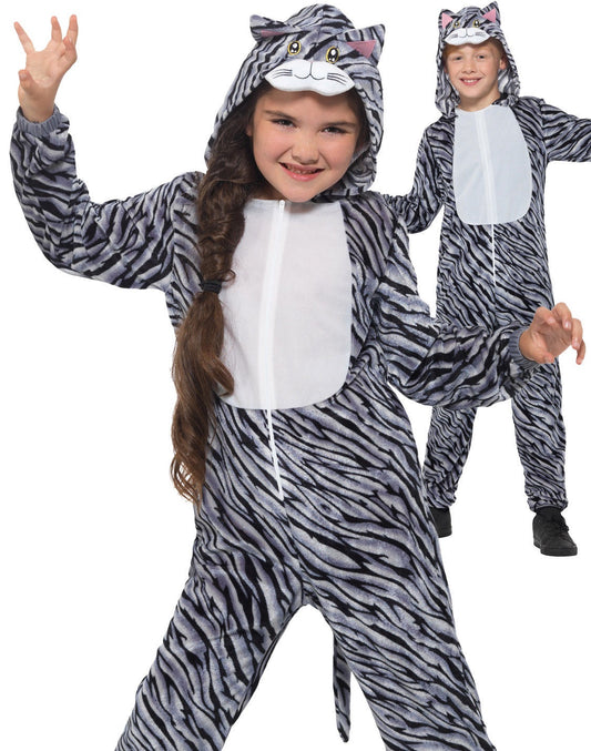 Girls Tabby Cat Costume Grey World Book Day Week Childs Fancy Dress Outfit