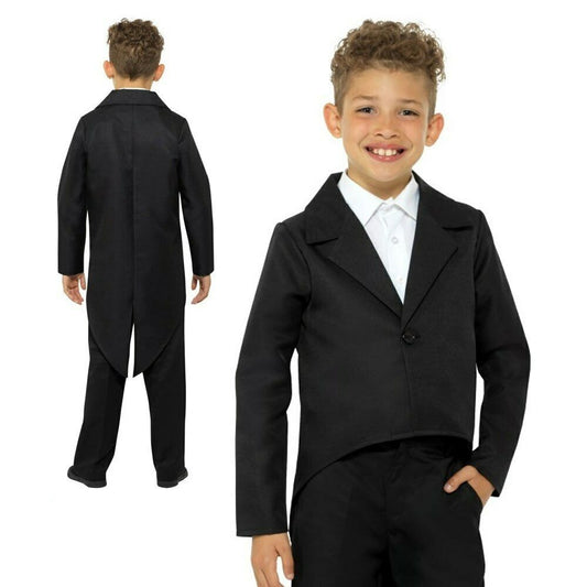 Child Black Tailcoat Jacket Cabaret Magician Fancy Dress Outfit Kids Showman