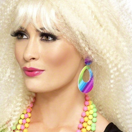 Teardrop Earrings Neon 80s Retro Jewellery Ladies Womems Fancy Dress 1980s