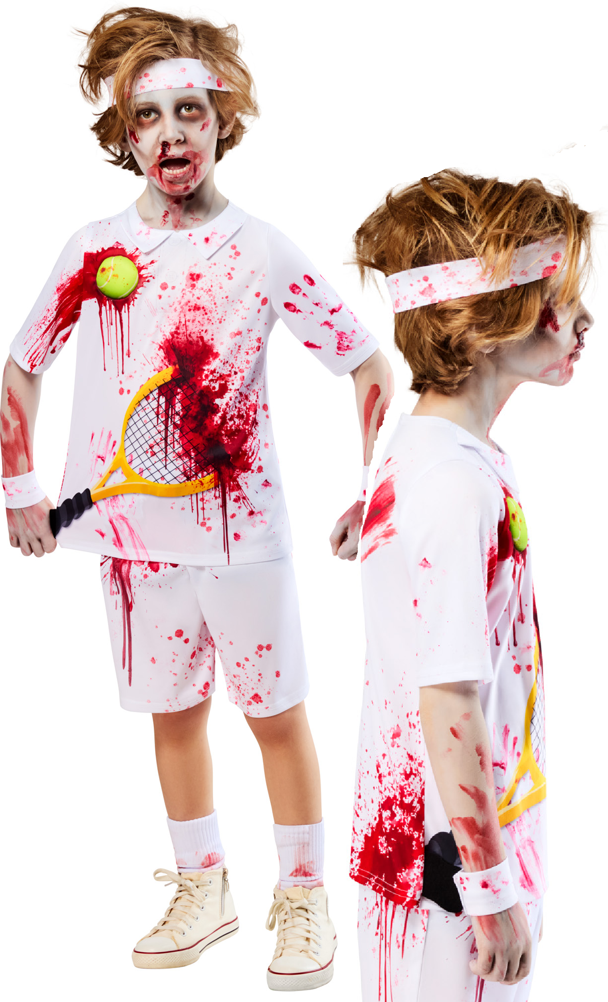 Zombie Tennis Player Kids Halloween Fancy Dress Costume Rotter Federer Age 5-13