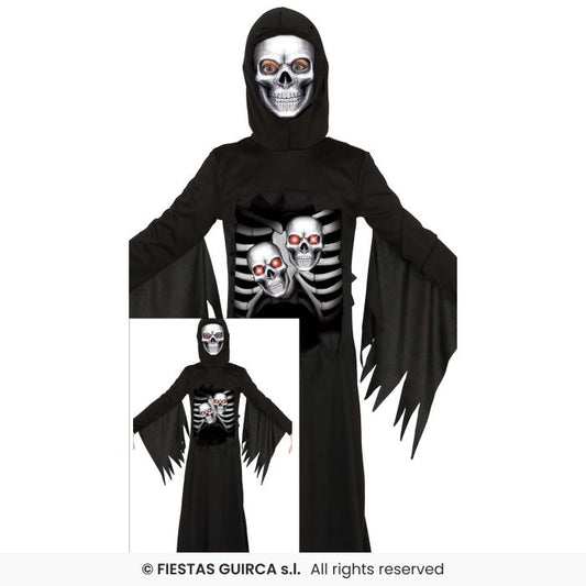 Skull Reaper Kids Halloween Fancy Dress Black Robe Boys Costume Age 3-12