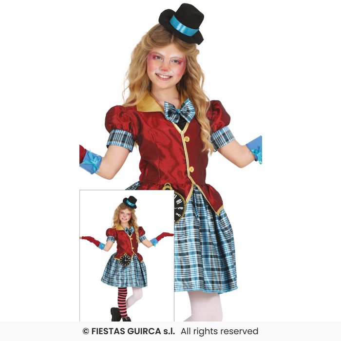 Girls Mad Hatter Costume Fairytale Book Day Fancy Dress Outfit Kids Age 3-12