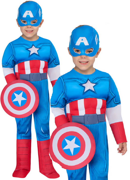 Deluxe Captain American Marvel Superhero Fancy Dress Costume Toddlers Age 2-6