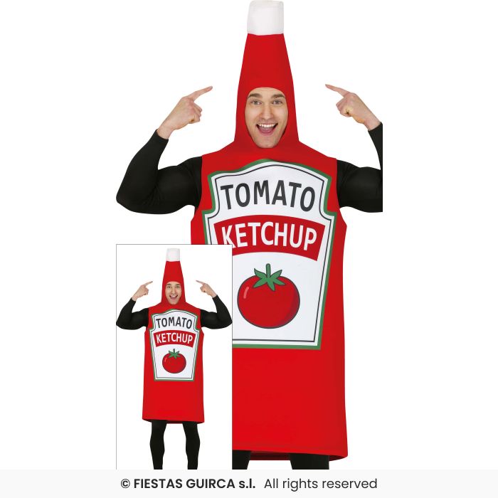 Ketchup Costume Adults Novelty Fun Food Fancy Dress Outfit Mens