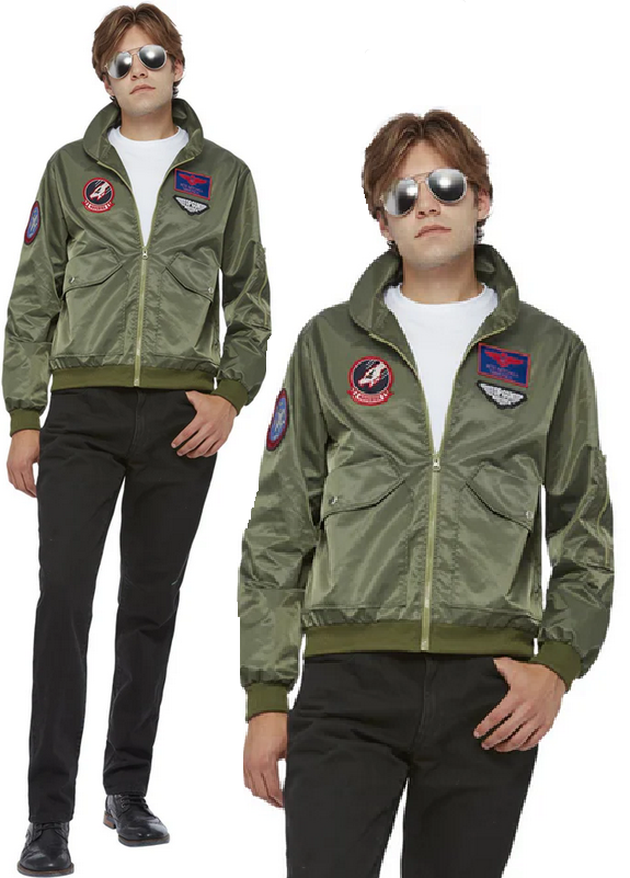 Top Gun Maverick Bomber Jacket 80s Licensed Film Fancy Dress Costume