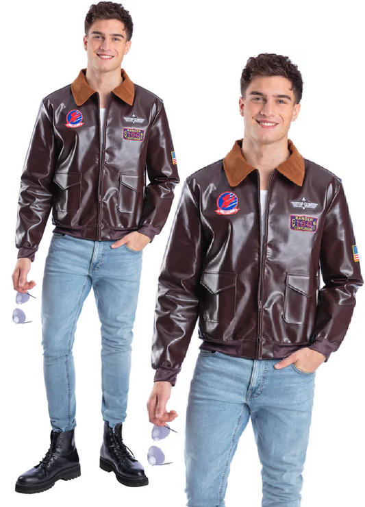 Adults Top Gun Licensed Faux Leather Jacket Official Mens 80s Fancy Dress