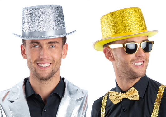 Metallic Gold Or Silver Lurex Top Hat Circus Ringmaster Showtime Fancy Dress Hat