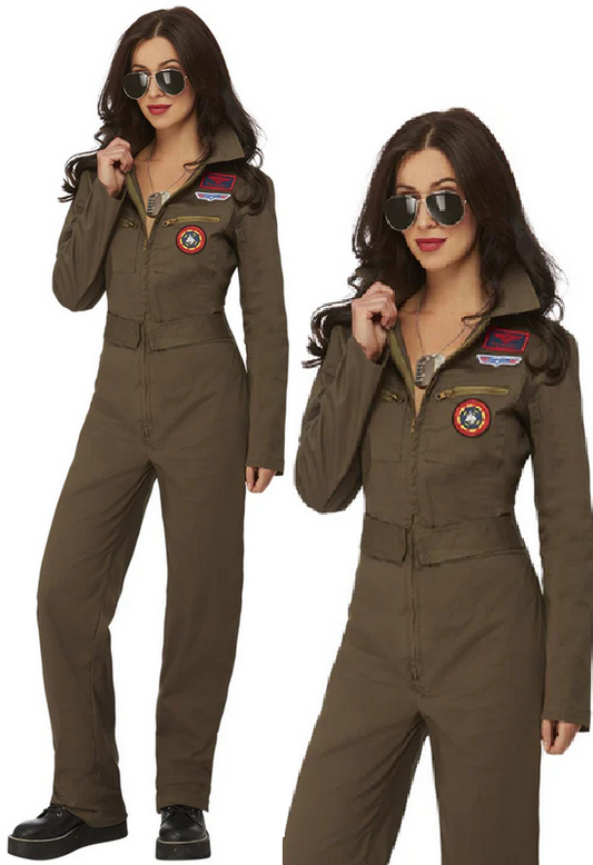 Top Gun Aviator Costume Ladies Adults Sexy 80s Pilot Uniform Fancy Dress Outfit
